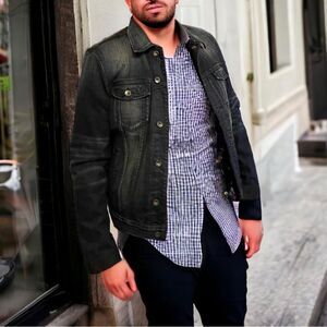 GUESS Dillon Dark Wash and Black Denim Men's Jacket Sz XL